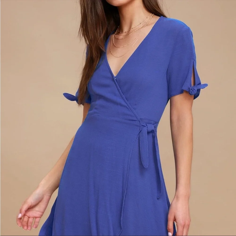 👗 Lulu’s 👗 Royal Blue Wrap Dress - S - Picture 2 of 12